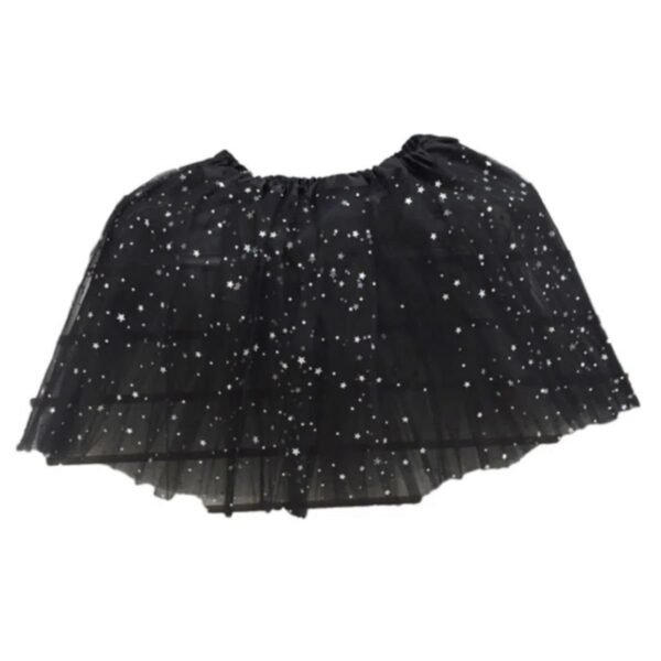 Saia tule tutu preta com estrelinhas prata 30cm