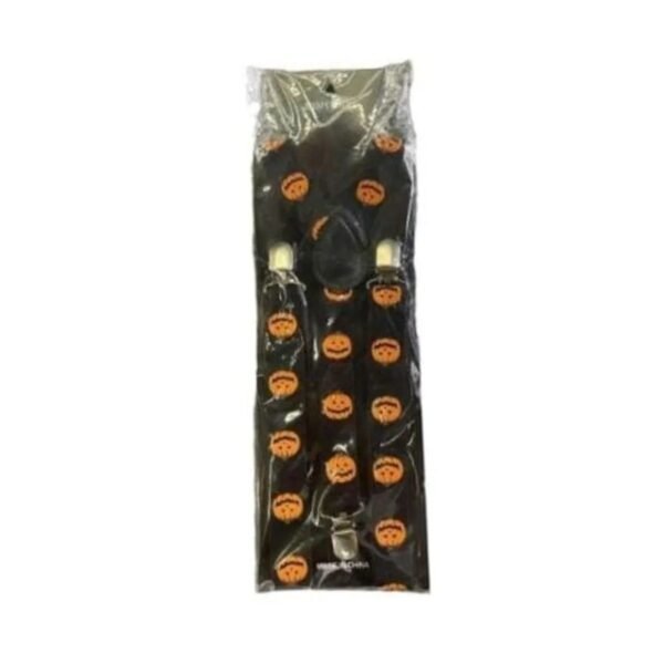 Suspensório preto com abóboras laranja 90cm