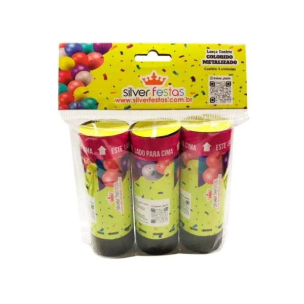 Kit lança confetes kids colorido com 3 tubos