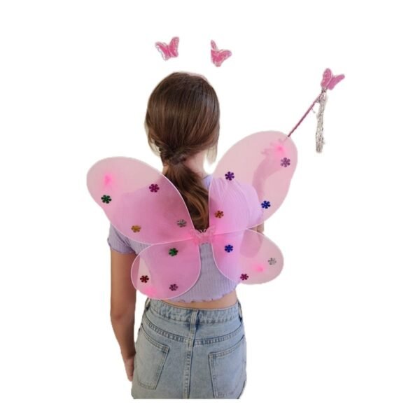 Kit Asinha de borboleta rosa + tiara + varinha