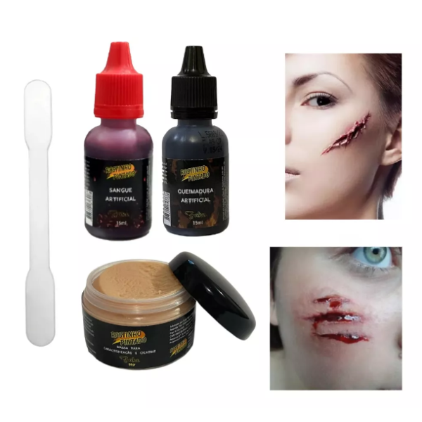 Kit maquiagem para caracterização de terror Halloween Rostinho Pintado