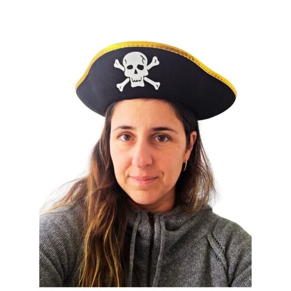 Chapéu Pirata Preto com detalhe dourado