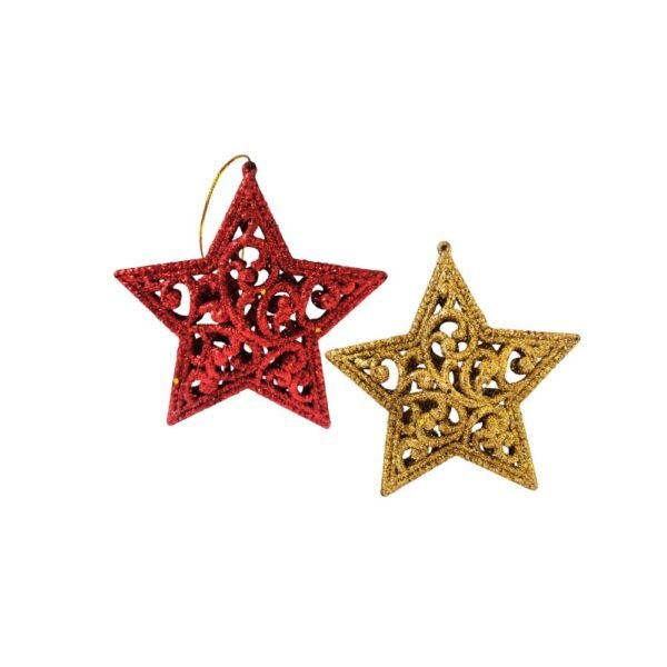 Enfeite Natalino Estrela Vazada Vermelha/Dourada